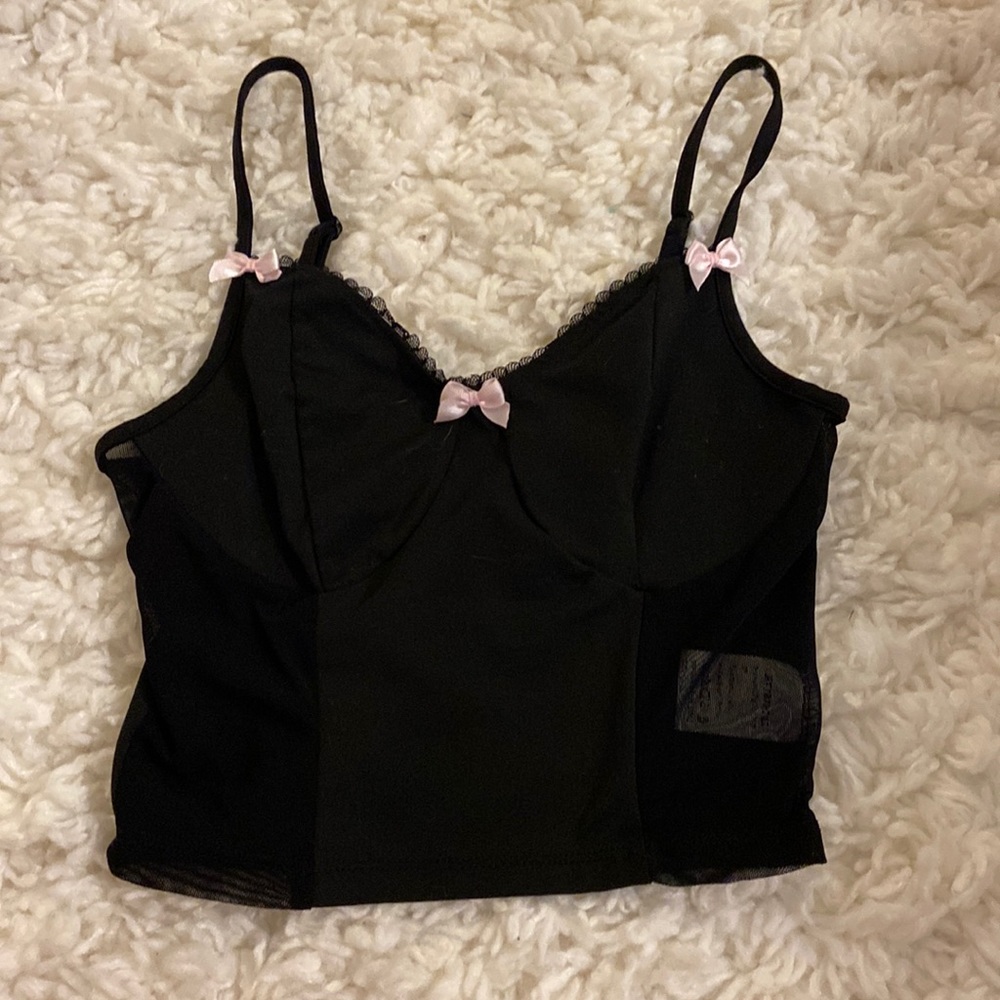 Black and Pink Dainty Bow Tie Crop Top